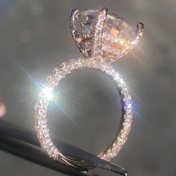 NEW 6CT 18K Rose Gold Huge Morganite Diamond Ring - Picture 2 of 4